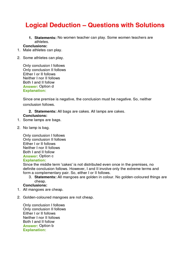 Logical Deduction Q & A PDF