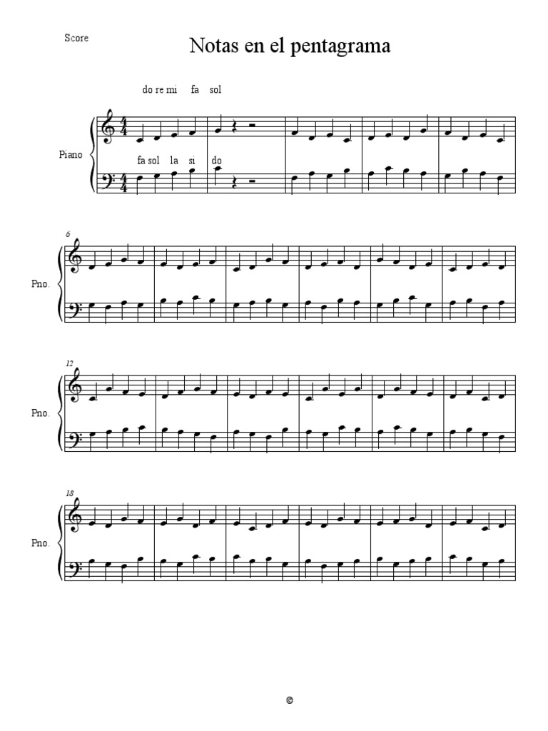 Reconocimiento de Notas en El Pentagrama Clave de Fa y Sol 5 Notas | PDF, image size:768x1024