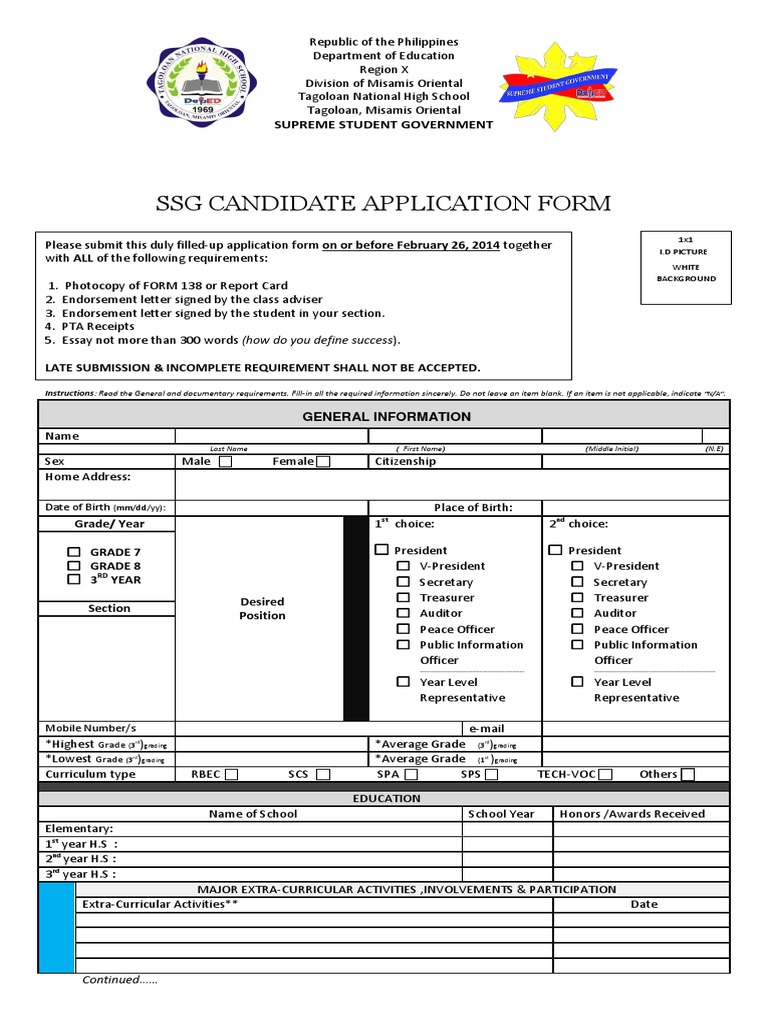 SSG Candidate Application Form PDF