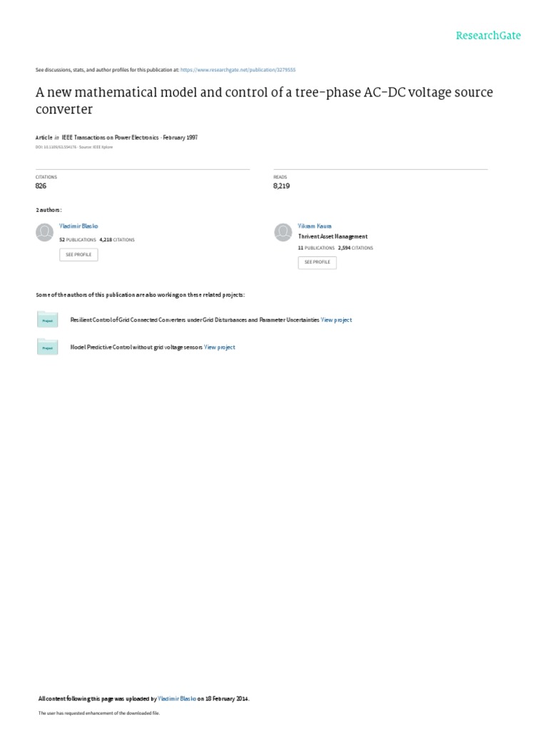 A New Mathematical Model and Control of A Three-Phase Ac-Dc Voltage ...