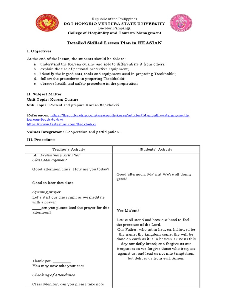 Detailed Skill Lesson Plan | PDF | Korean Cuisine | Korea