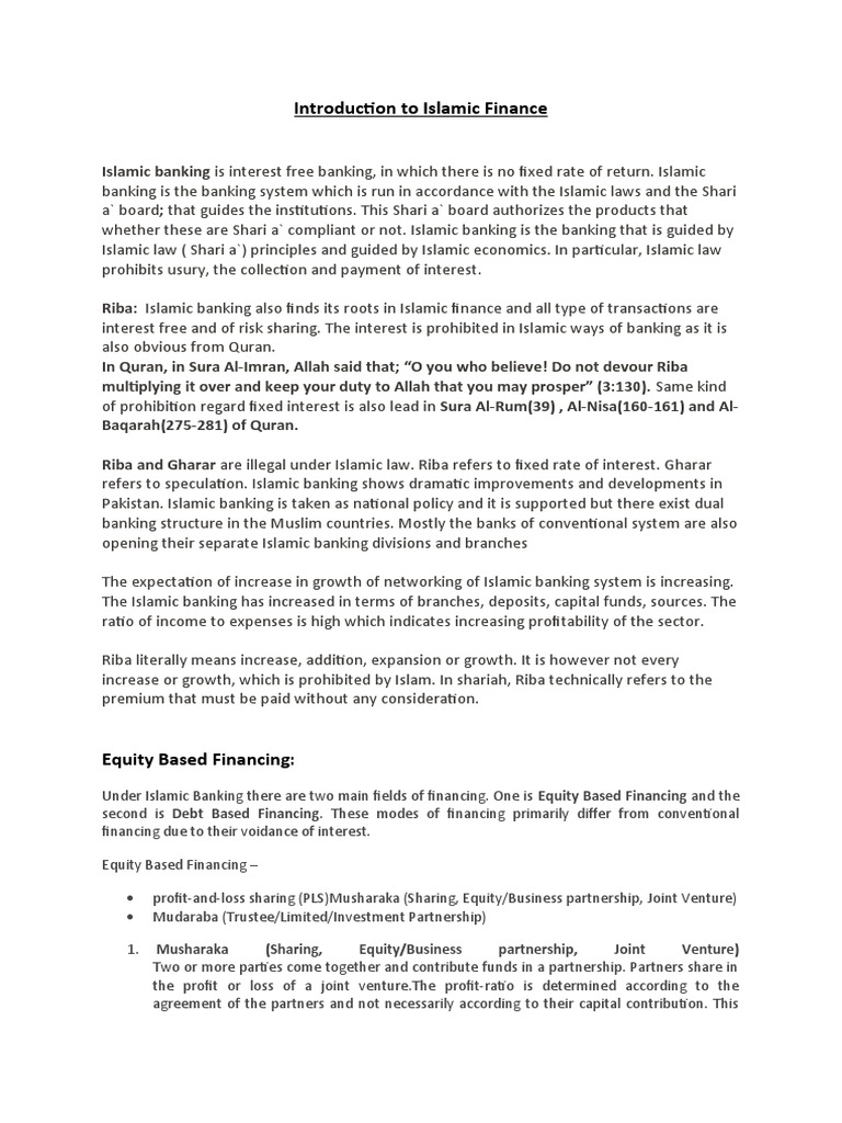 Overview of Islamic Banking Principles | PDF | Islamic Banking And ...