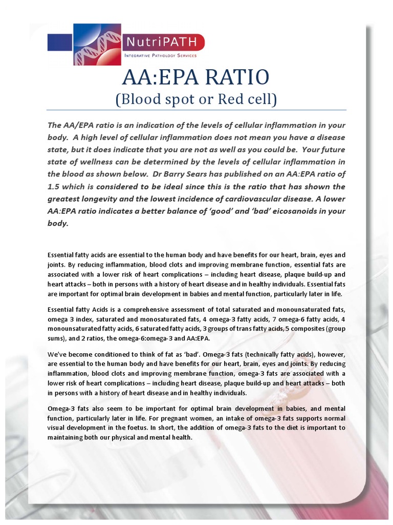 5001 Aa Epa Ratio Blood Spot PDF Omega 3 Fatty Acid Fat