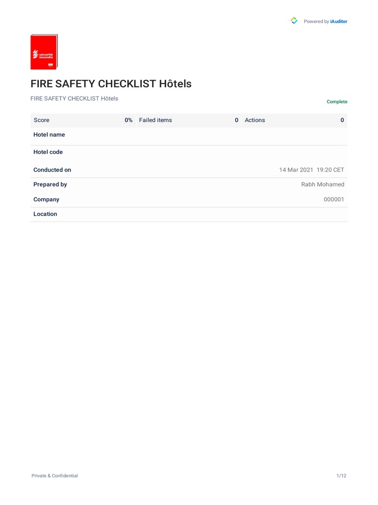 Fire Safety Checklist Hôtels PDF