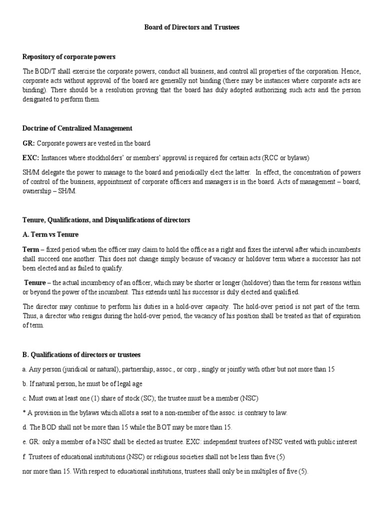I. Board of Directors and Trustees | PDF | Legal Liability | Board Of ...
