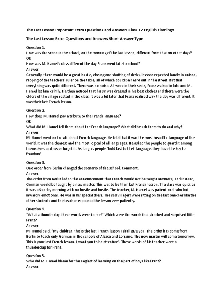 Last Lesson: Key Questions & Answers | PDF | Teachers | Classroom