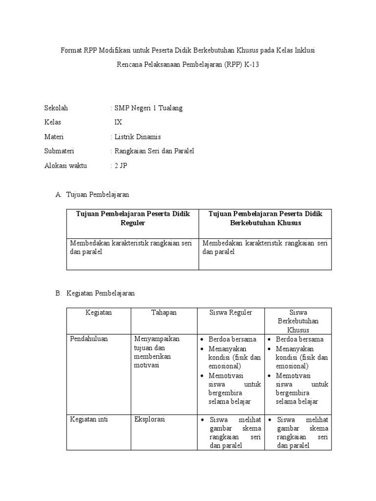 RPP Inklusif untuk Pembelajaran Listrik | PDF