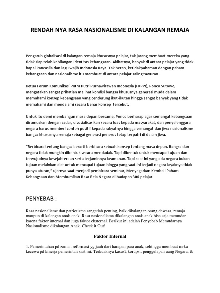 Rendah Nya Rasa Nasionalisme Di Kalangan Remaja