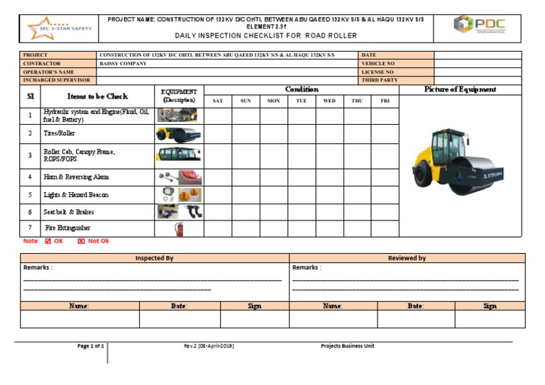Daily Road Roller Inspection Checklist | PDF | Business | Finance ...