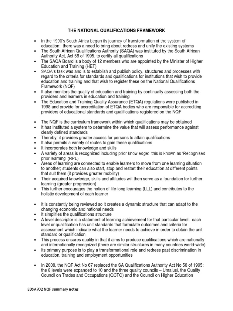 edsa-700-summary-notes-on-the-nqf-pdf-academic-degree-diploma