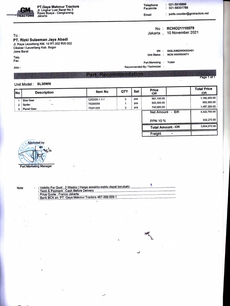 RCHO21110079 Quotation | PDF | Equipment | Fax