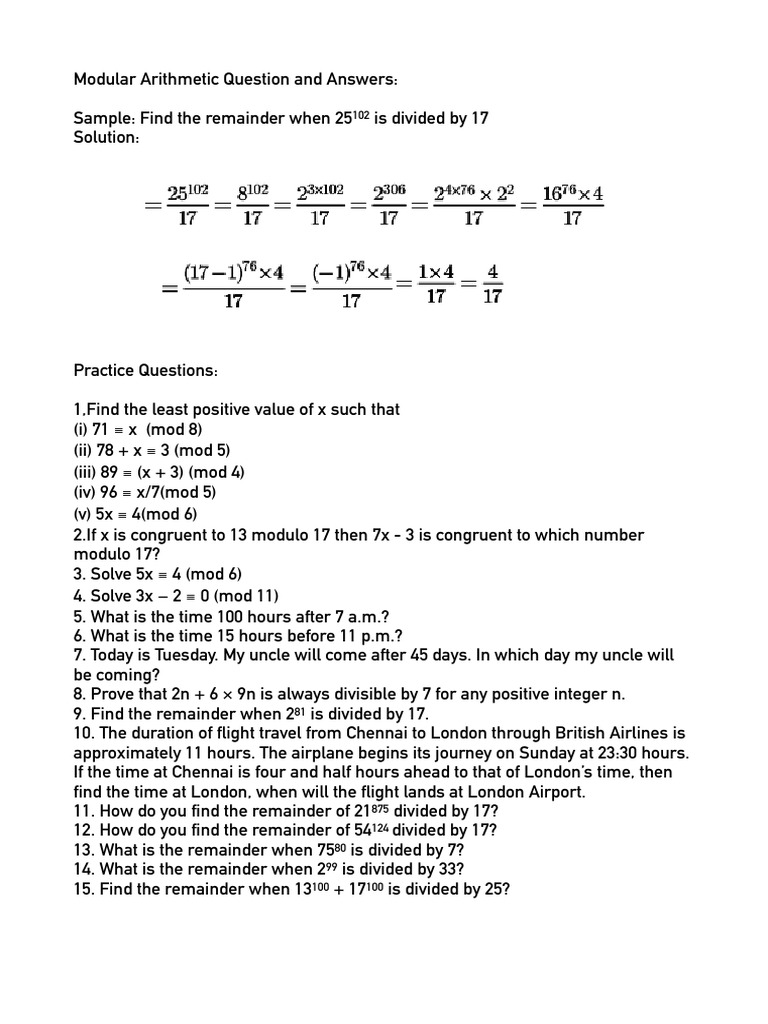 Assigment on modular arithmetic pdf