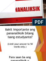 Uri at Bahagi NG Pananaliksik - Pagbasa