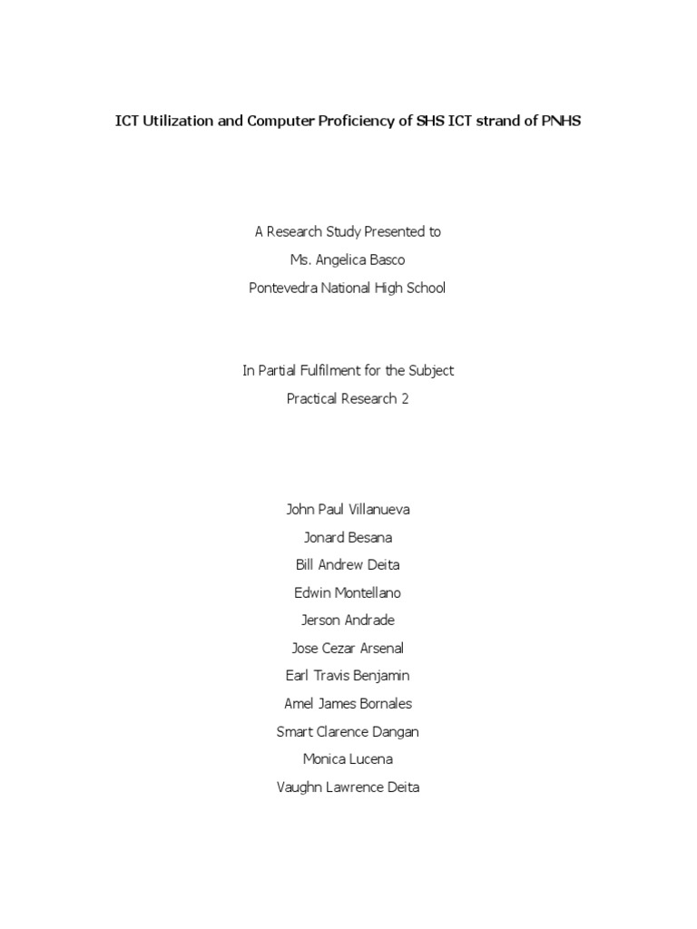 Ict Use And Computer Proficiency Of Shs Ict Strand Of Pnhs 3 Pdf