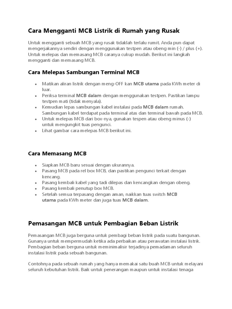 Cara Mengganti MCB Listrik Di Rumah Yang Rusak | PDF