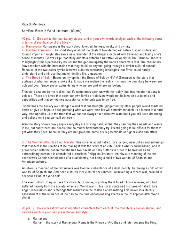 Semifinal Exam World Lit. | PDF | Sita | Rama