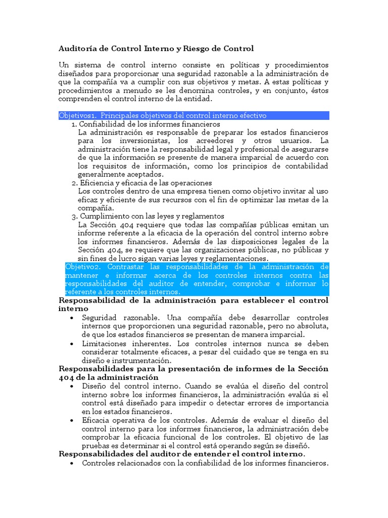 Auditoría de Control Interno y Riesgo de Control | PDF | Auditoría ...