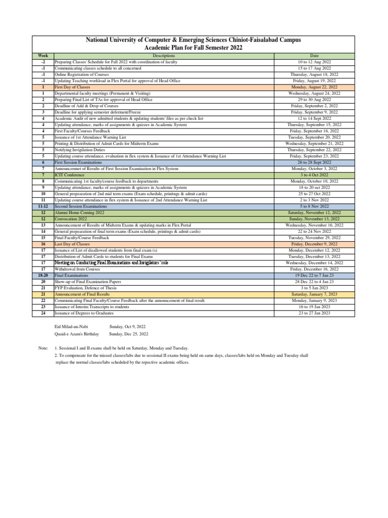 Academic Calendar For Fall 2022 | PDF | Academic Term | Final Examination