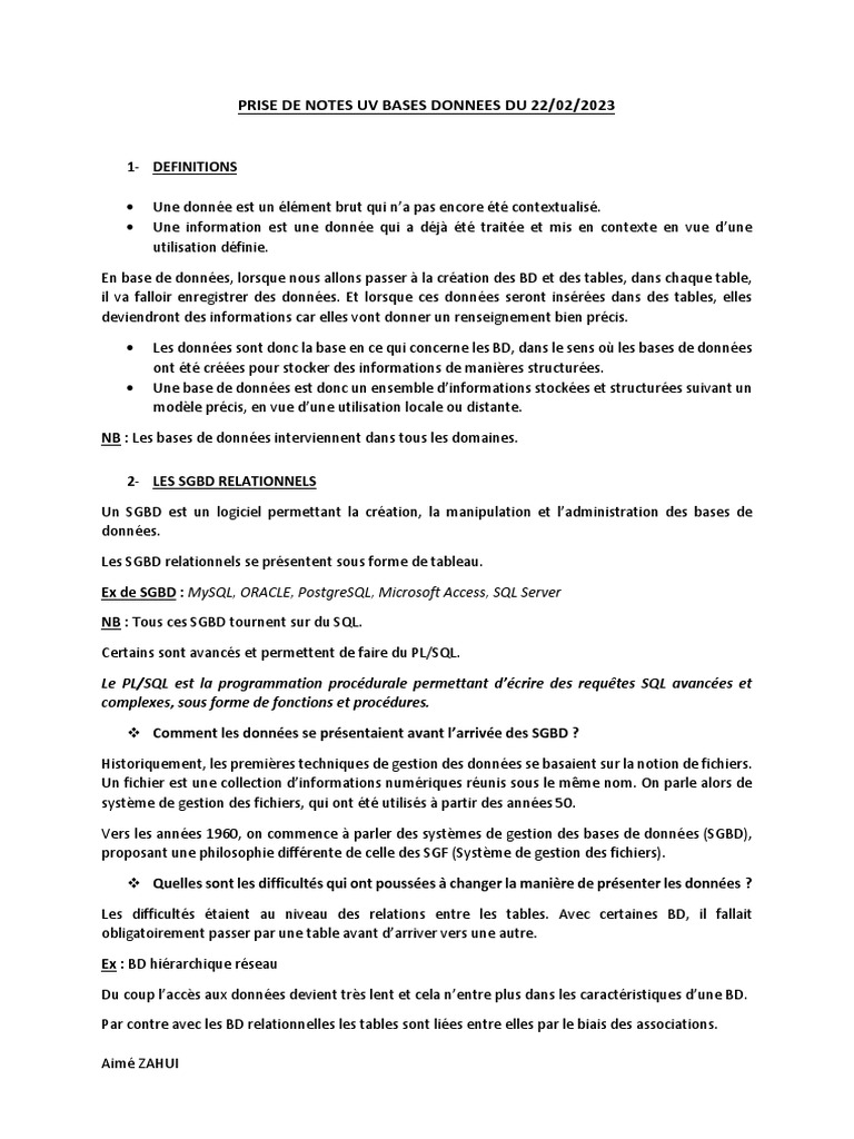 Introduction aux bases de données et SGBD | PDF | Bases de données | SQL
