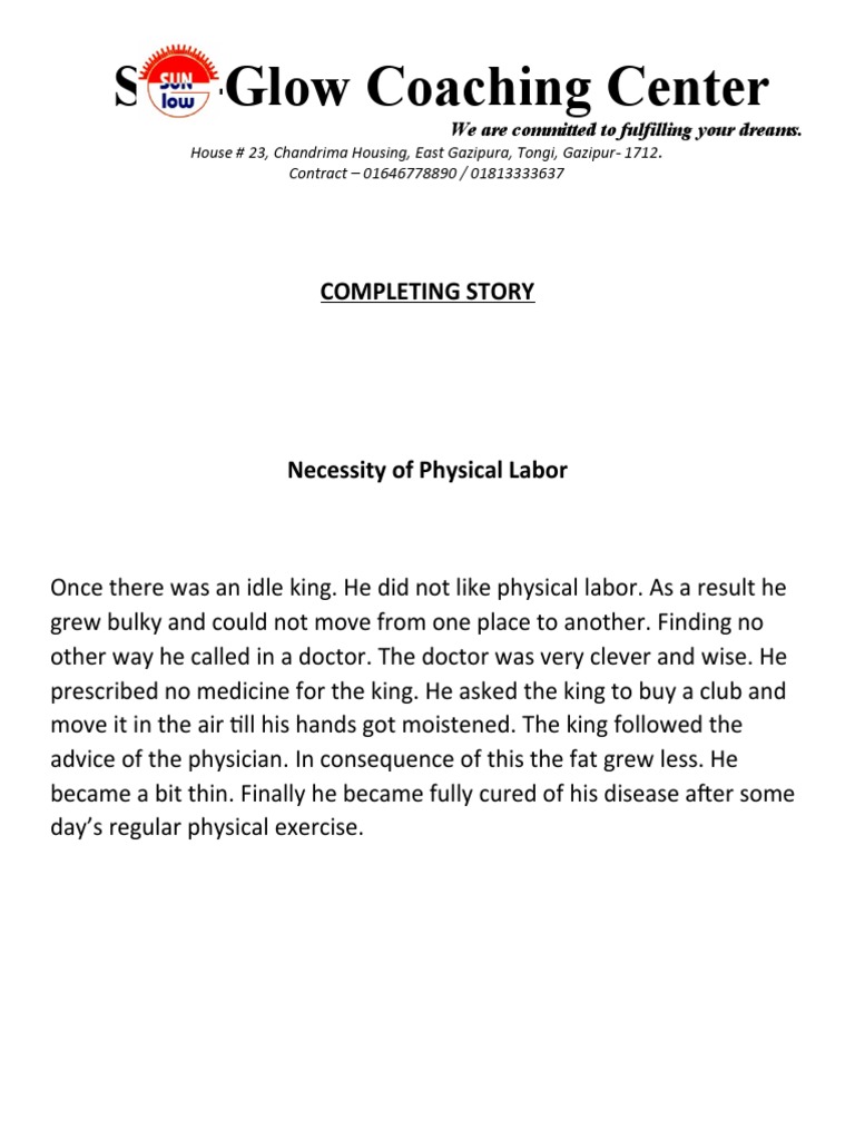 COMPLETING STORY Necessity of Physical Labor | PDF