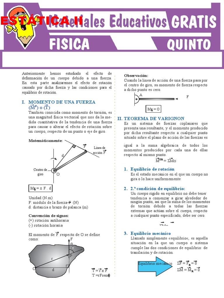 Momento De Una Fuerza Para Quinto Grado De Secundaria Pdf Esfuerzo