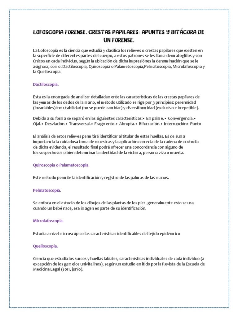 Lofoscopia Forense: Crestas Papilares | PDF | Salud y bienestar ...