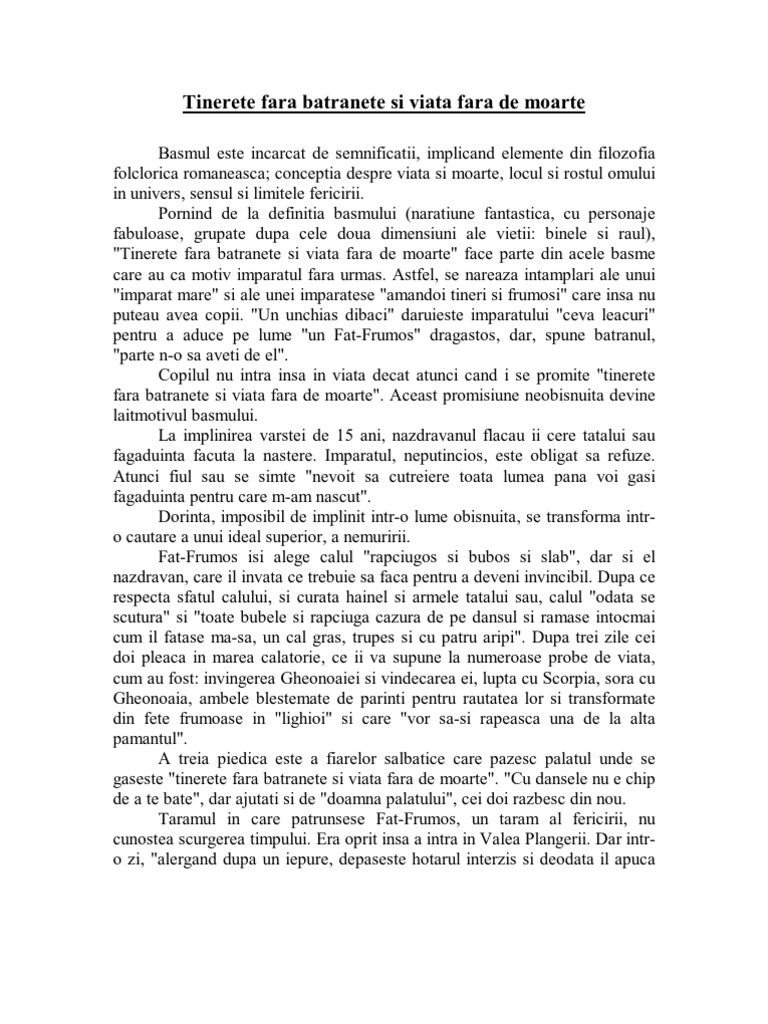 Rezumat Tinerete Fara Batranete Si Viata Fara De Moarte Scurt Tinerete Fara Batranete Si Viata Fara de Moarte-Rezumat | PDF