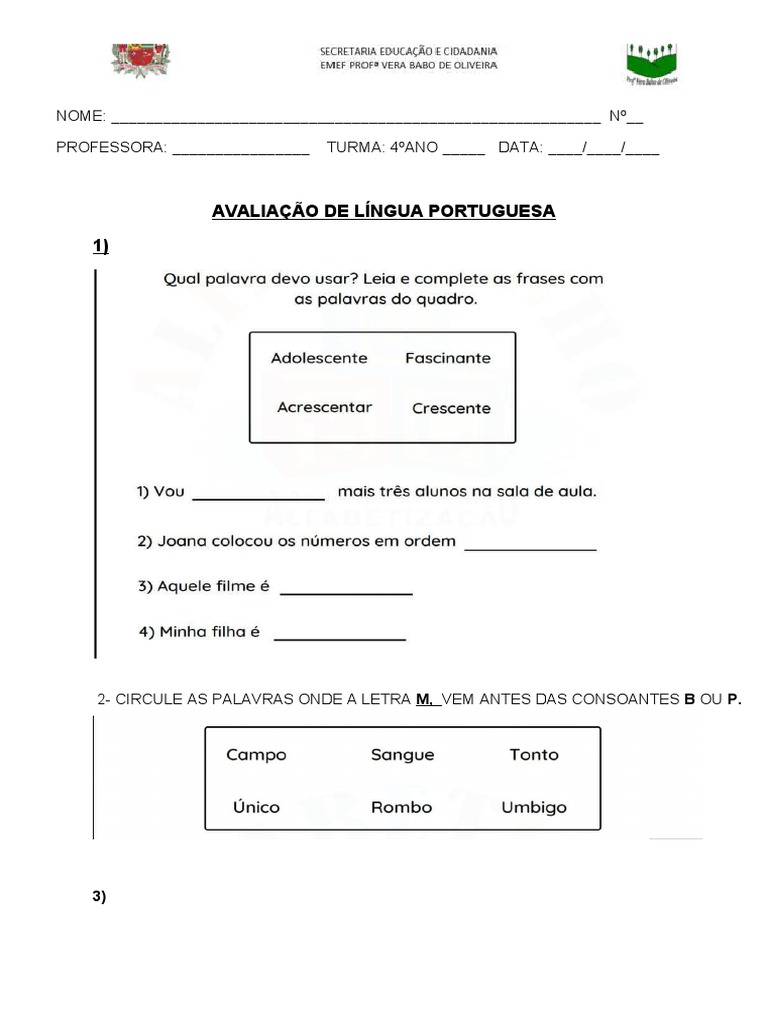 Avaliação de Língua Portuguesa ADAPTADA - 2ºbimestre | PDF
