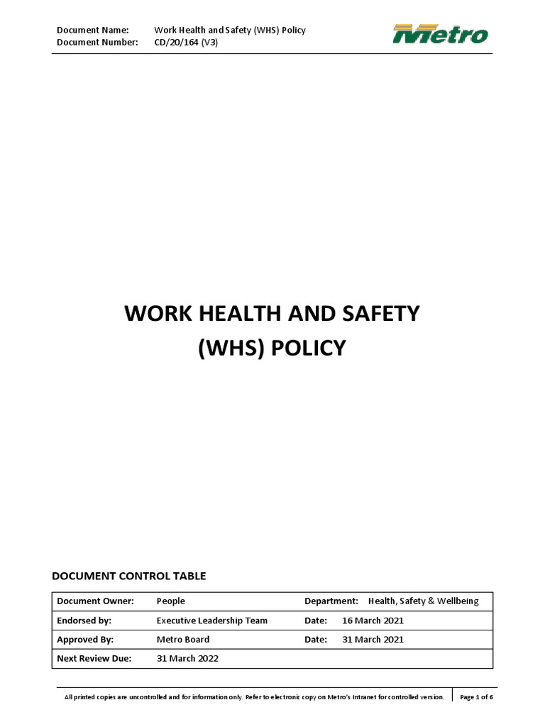METRO TAS Work Health and Safety Policy 24022023 GLEN PDF