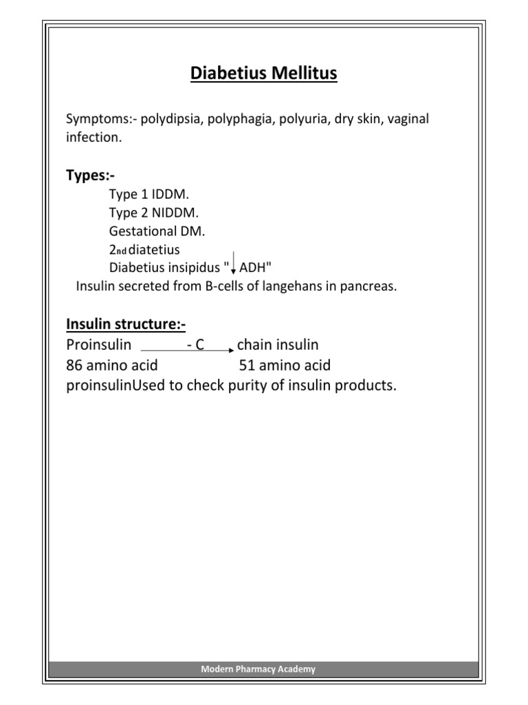 Diabetius Mellitus Handout PDF Diabetes Hypoglycemia