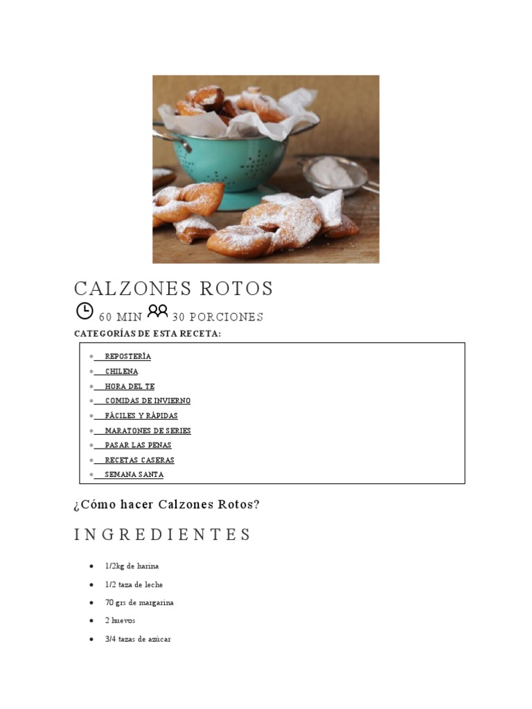 Receta fácil de calzones rotos | PDF | Nutrición | Dieta y nutrición