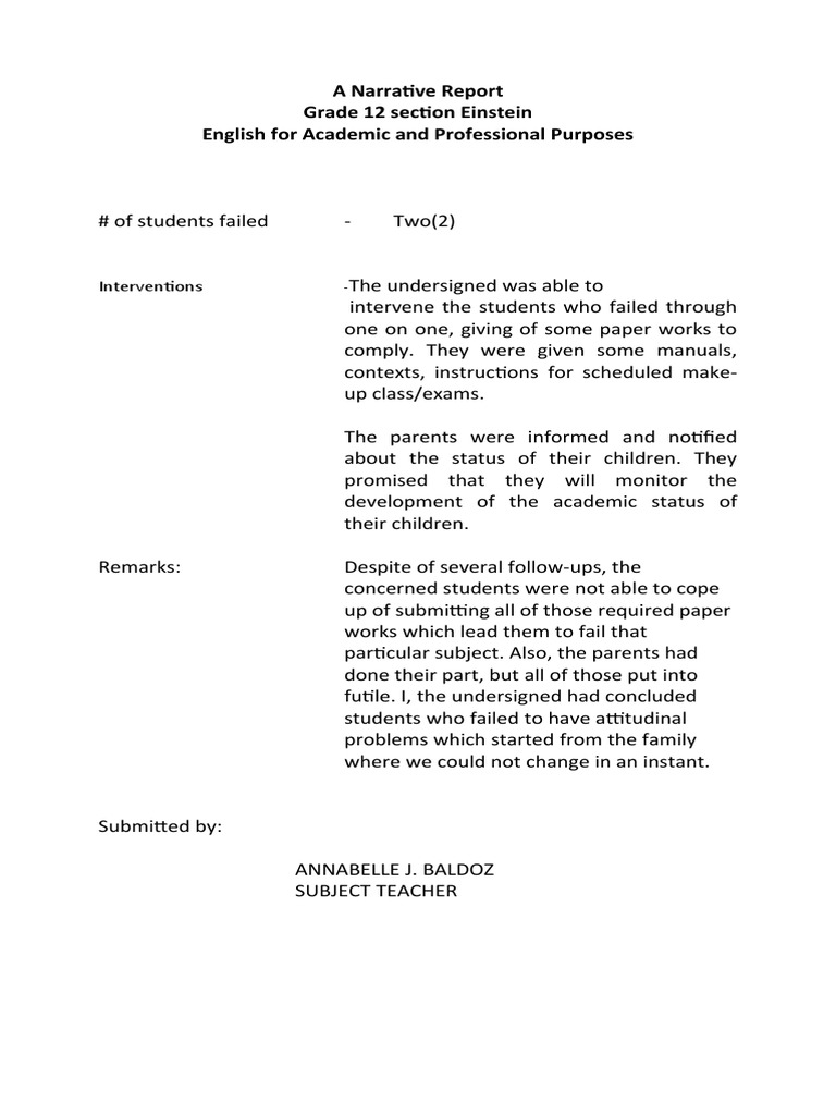 A Narrative Report Students Failed Pdf