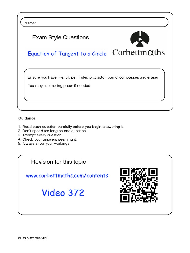 Equation Of Tangent Pdf Pdf Circle Tangent
