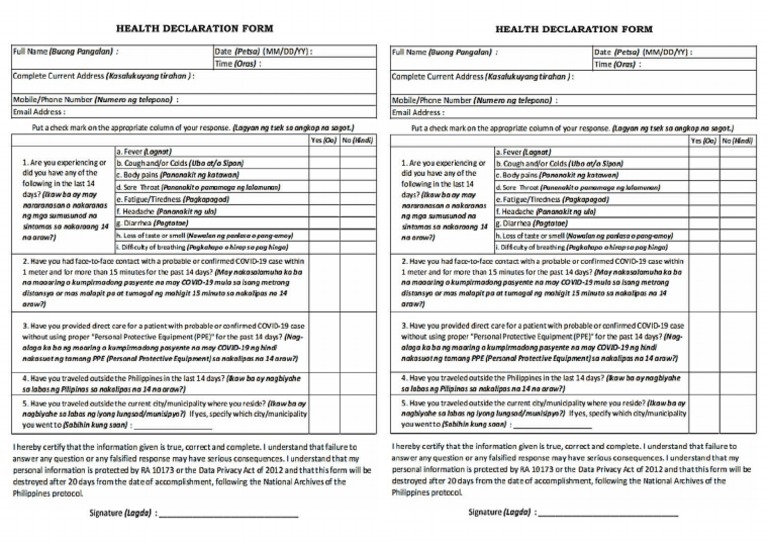 Health Declaration Form | PDF