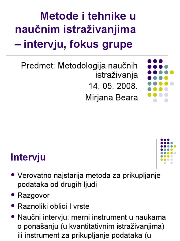 Metode i tehnike - intervju i fokus grupe | PDF