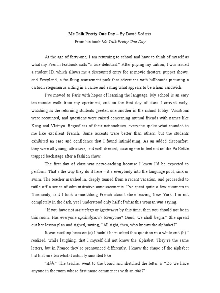Me Talk Pretty One Day by Sedaris | PDF