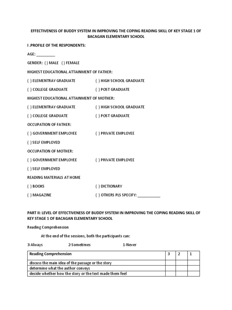 Reading comprehension and skills chekclist pdf reading