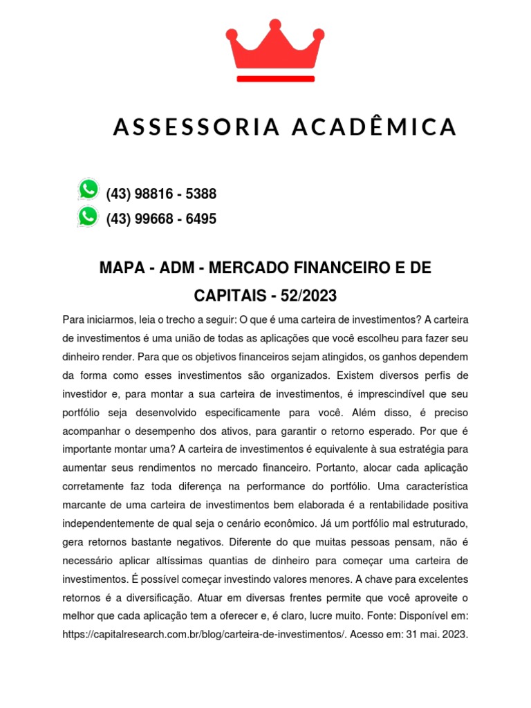 Mapa - Adm - Mercado Financeiro e de Capitais - 52 2023 | PDF