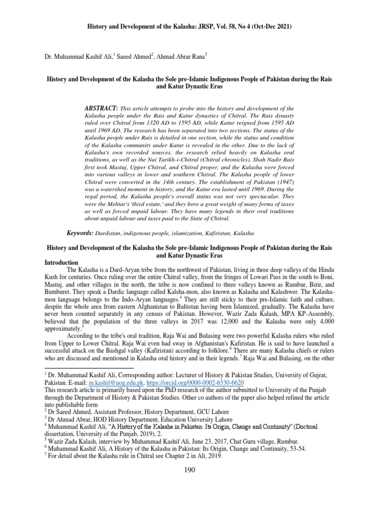 Kalasha History Under Rais and Katur Eras | PDF