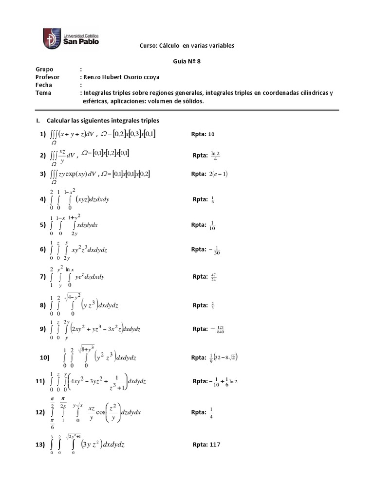 G8 Integrales Triples | PDF | Integral | Geometria clasica