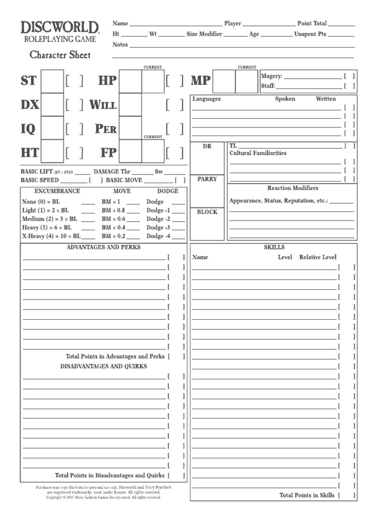 Discworld Character Sheet | PDF