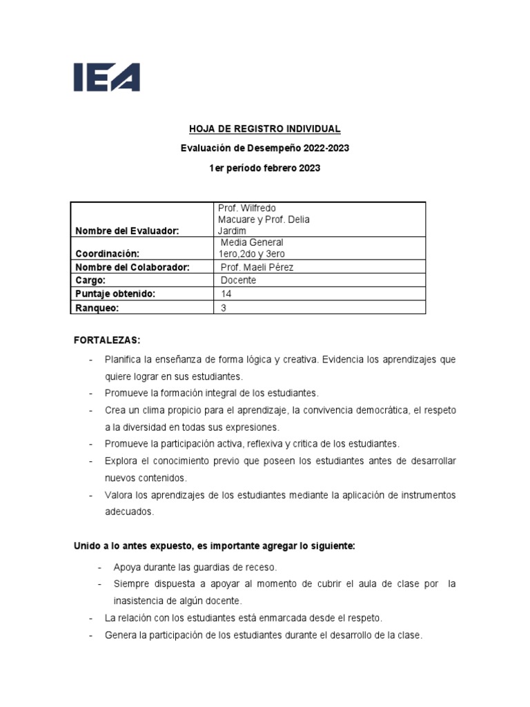 Evaluación de Desempeño Docente 2023 | PDF | Salón de clases | Evaluación