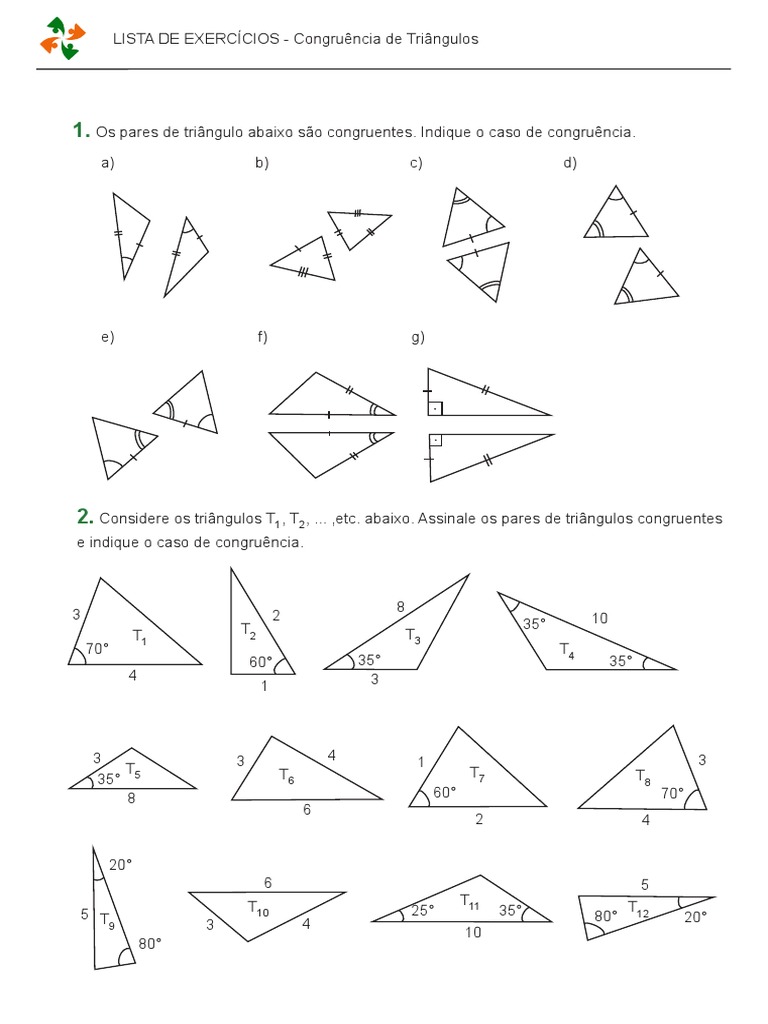 Exercícios sobre Congruência de Triângulos | PDF