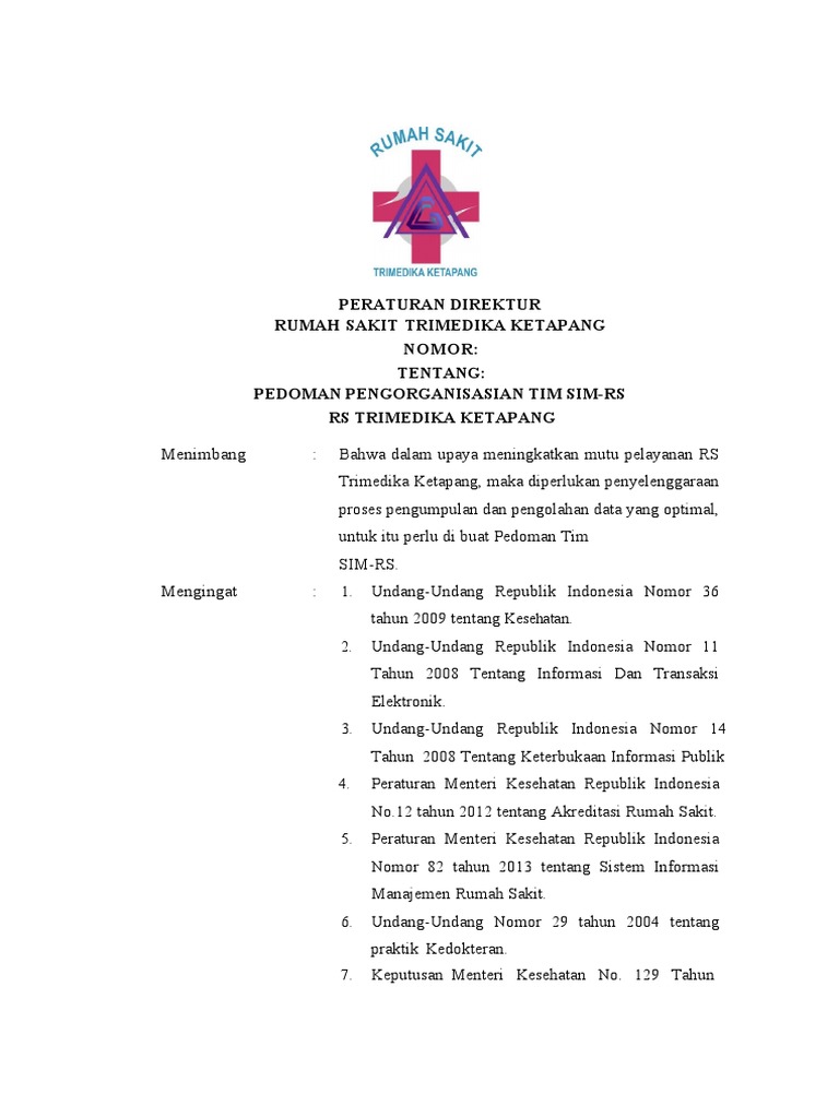 Pedoman Pengorganisasian Tim Sim-Rs | PDF | Bisnis | Komputer