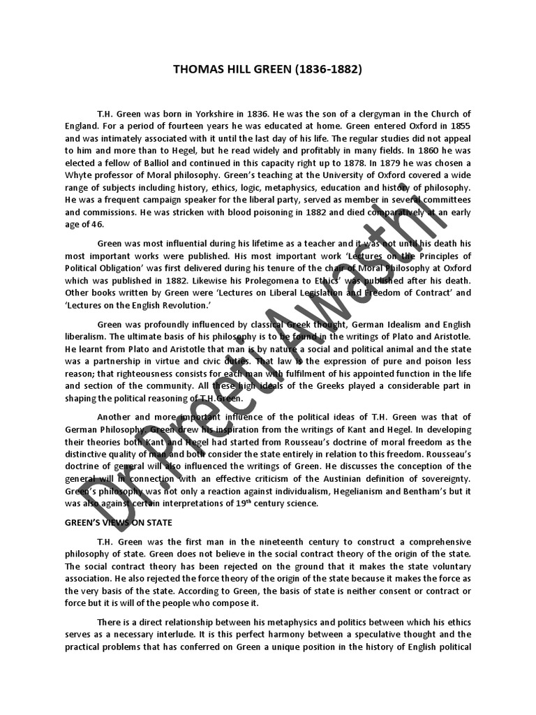 Thomas Hill Green PDF Wilhelm Friedrich Hegel Rights