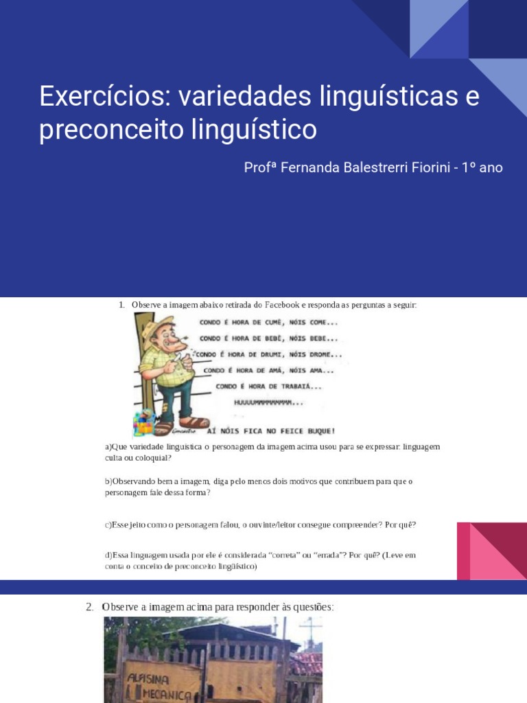 Exercícios - Variedades Linguísticas - 1º Ano | PDF | Autoajuda