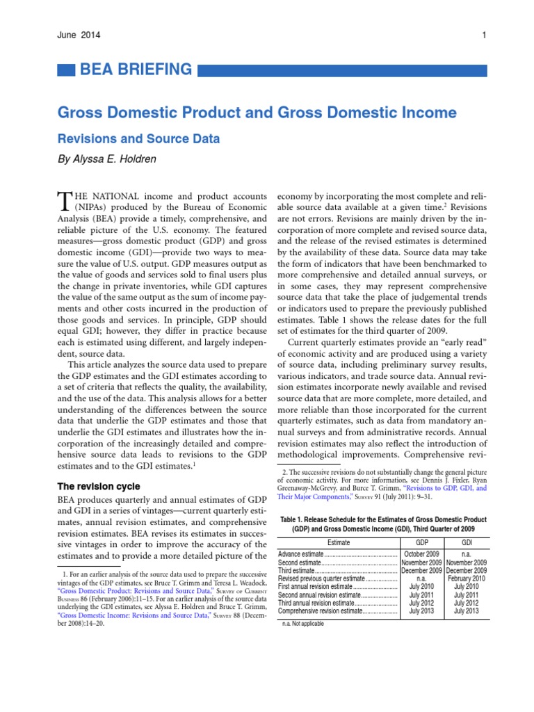 US BEA 2014 Gross Domestic Product and Gross Domestic Revisions and Source Data PDF