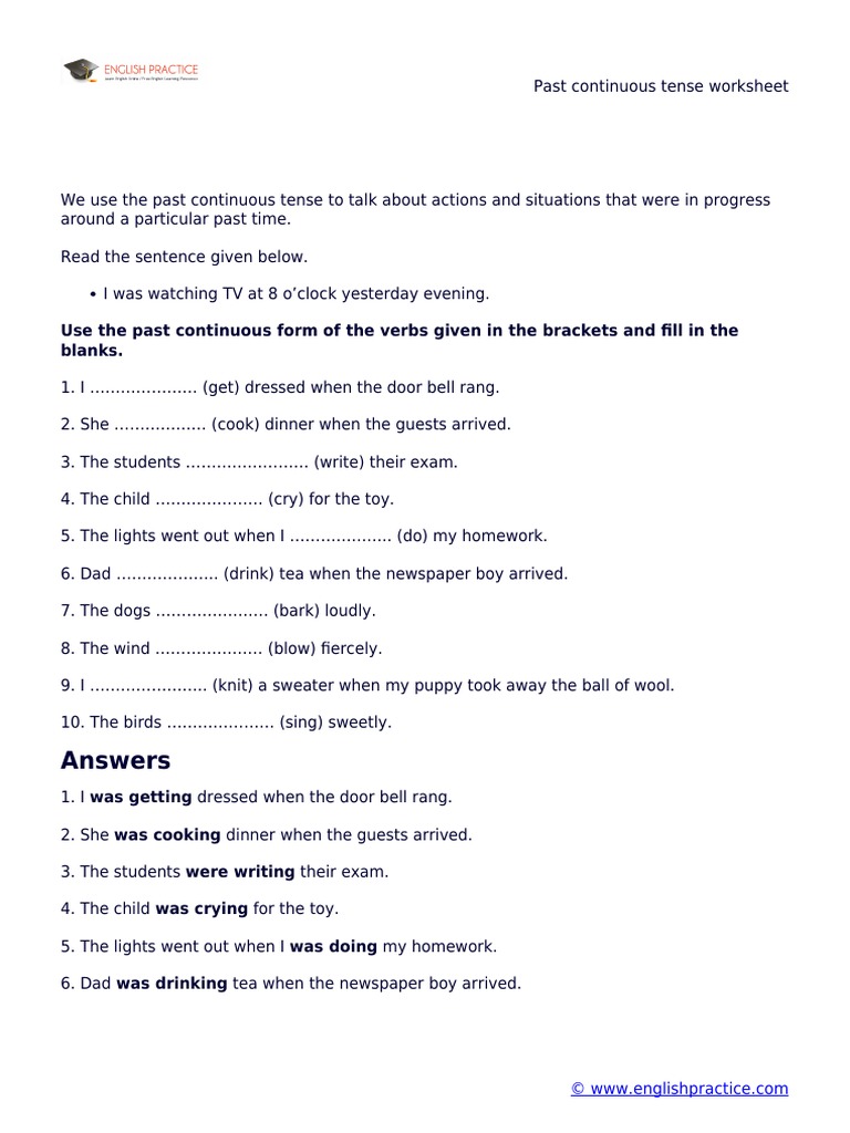 Past Continuous Tense Worksheet | PDF