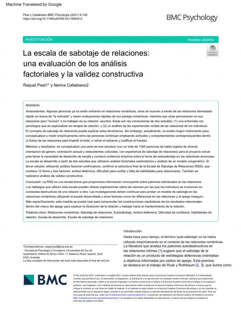 Escala de Sabotaje en Relaciones RSS | PDF | Teoría de apego | Adultos