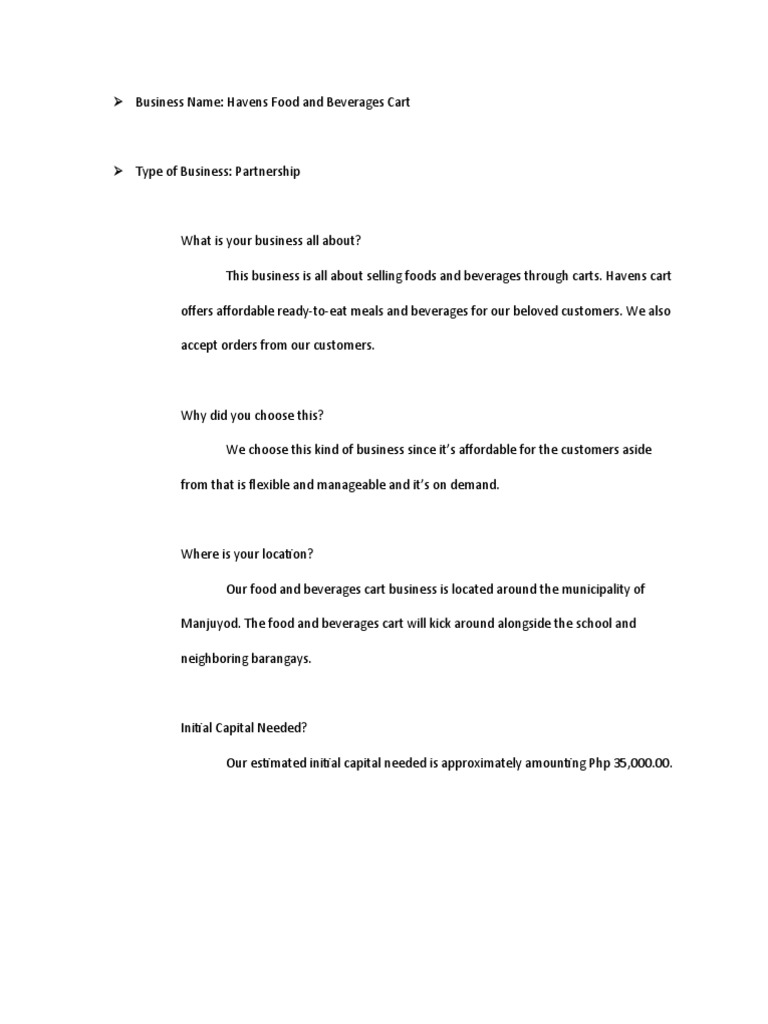 Havens food and beverages business plan PDF Drink Business